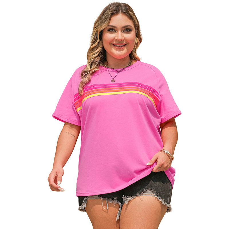 Casual All-matching Striped Contrast Color Women's T-shirt