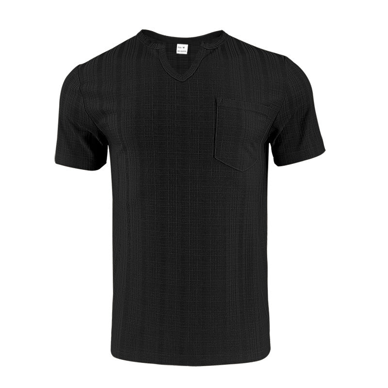 Men's Artificial Linen Bamboo Loose Casual Breathable V-neck Solid Color Short Sleeve