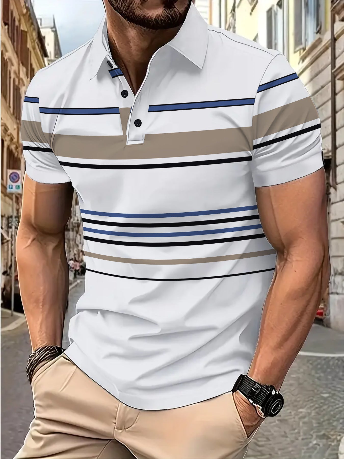Men's Striped Short Sleeve Summer Business Casual Loose T-shirt