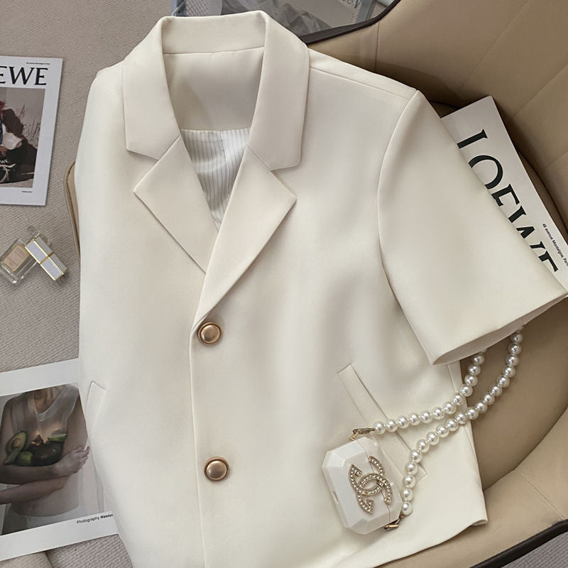 Women's Creamy-white Short-sleeved Suit Jacket
