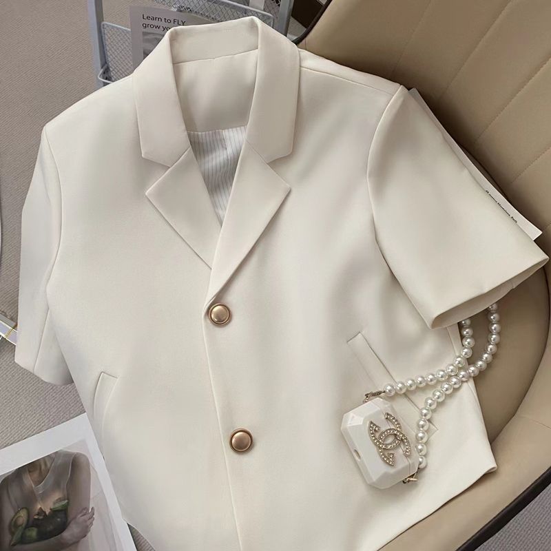 Women's Creamy-white Short-sleeved Suit Jacket