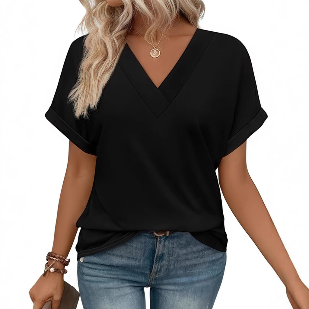Women's V-neck Loose Short Sleeve T-shirt Top